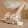 Women's Super High Heels Pointed Tip Thick Heel Ankle Strap Platform Heels Side Cutout Sexy Wedding Banquet Sandals