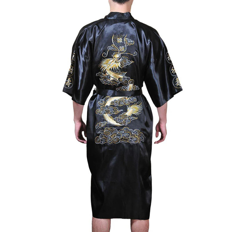 Sexy Men Satin Silky Chinese Dragon Kimono Bathrobe Pajamas Sleepwear Gown Bath Robes Man Fashion Nightgown