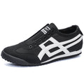 Men's Striped Canvas Sneakers Low Top Casual Walking Trainers with Extra Laces Flat Trainer Shoes Dual Wear Lace Up or Slip On