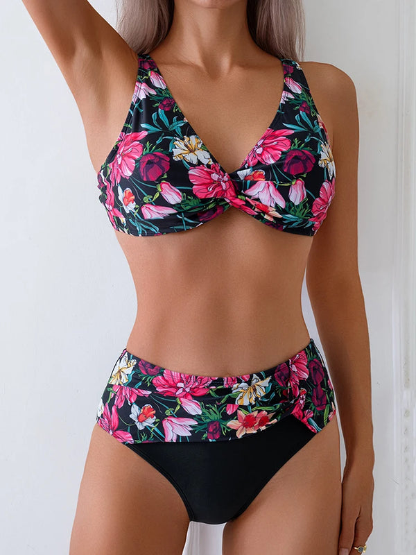 Floral Printed Women Swimsuit Two-Piece Spliced Backless | SAMAG
