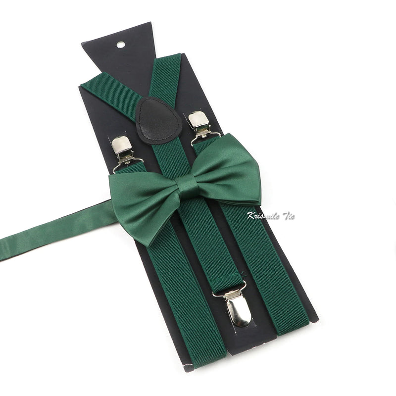 Fashion Men Kids Turquoise Green Suspender Bowtie Sets Elastic Solid Color Y - back Straps Butterfly - Visuel 19 | SAMAG