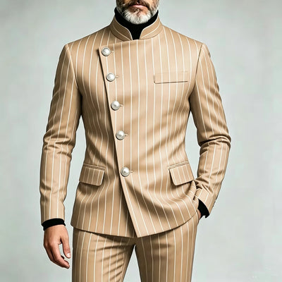 Men's Pinstripe Business Suits Single Breasted Stand | SAMAG