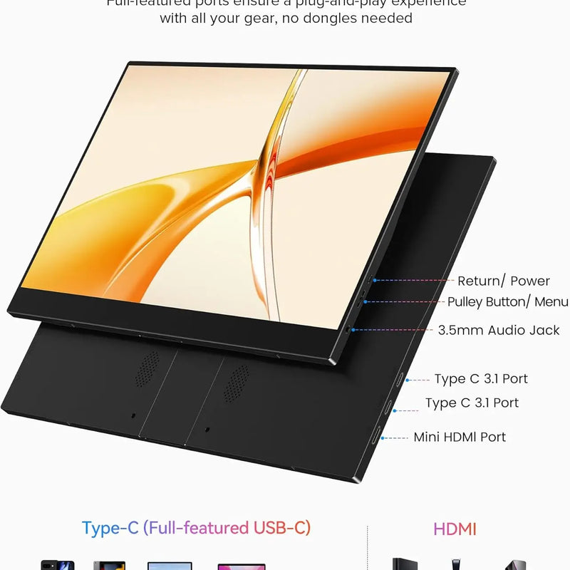 XAITH  UCKY 15.6Inch Portable Monitor FHD1080P IPS HDR Screen Second Monitor External Screen for MAC Laptop PC Xbox/PS/Switch