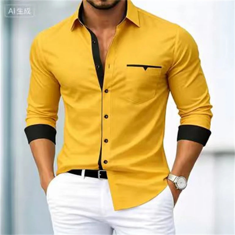 Men's shirt button-up no-iron color block casual everyday | SAMAG