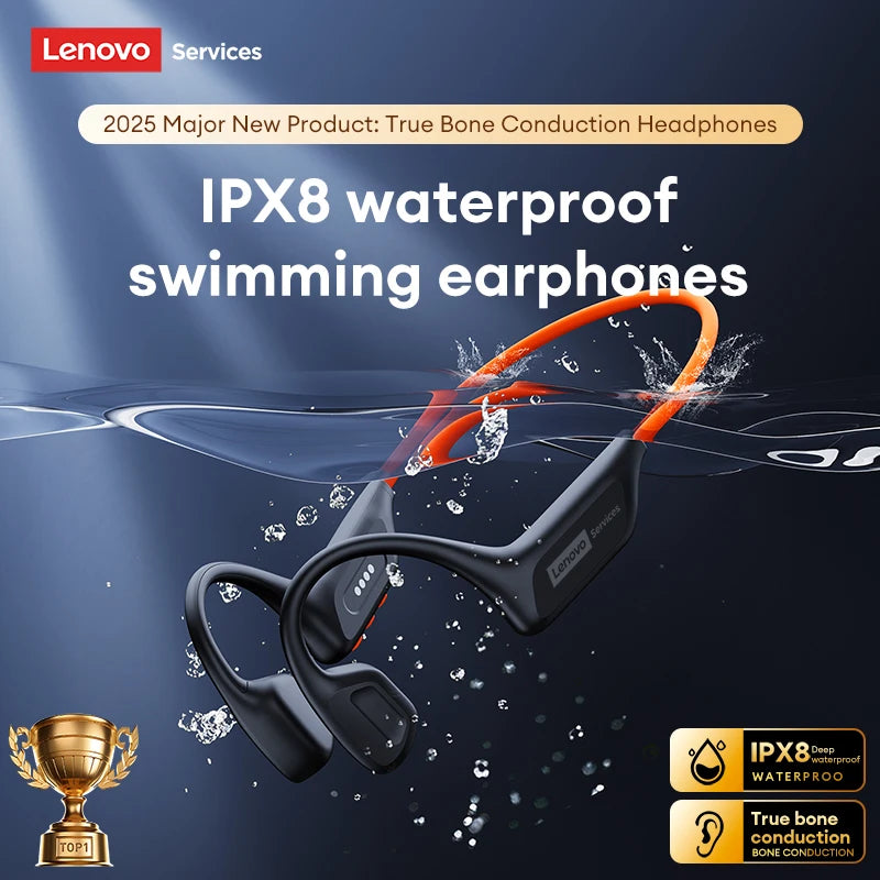 Lenovo S106 IPX8 Waterproof Bone Conduction Earphone Bluetooth 6.0 Headphone MP3 Built-in 32GB Memory Wireless Sport Headset Mic