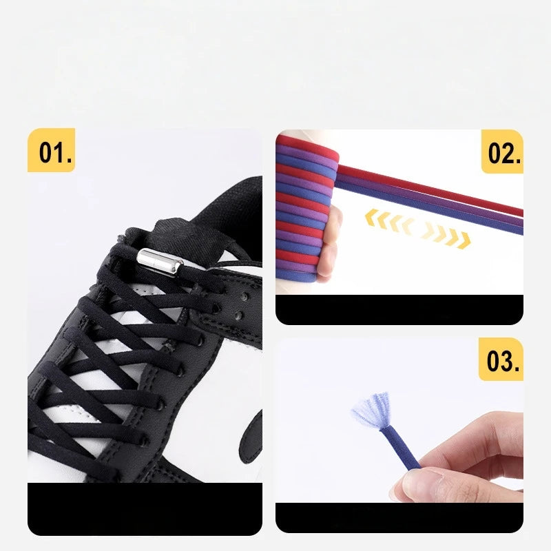 1/2/4 pairs Semicircle No Tie Shoelaces Elastic Sneakers shoelace Metal Lock Lazy Laces for Kid and Adult One size fits all shoe