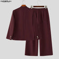 INCERUN Men's Sets Solid Color V Neck Long Sleeve Blazer Pants Two Piece Elegant Streetwear Fashion Matching - View 5 | SAMAG