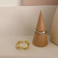 VENTFILLE 925 Sterling Silver Irregular Design Wave Golden Stackable Finger Rings Trendy Adjustable For - Visuel 4 | SAMAG