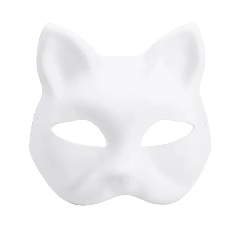 1-10pcs Japanese Mask Paper Blank Mask Halloween Cosplay Cat DIY Paintable Half Face Mask Animal Costume Party Decor Craft Prop