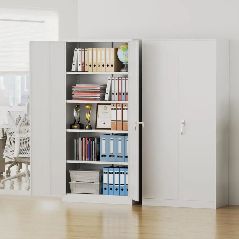 Metal Storage Cabinet, Garage Cabinet with Doand Shelves Lockable Steel Multiunctional Cabi, White ile Cabior Home, Oice, Garage