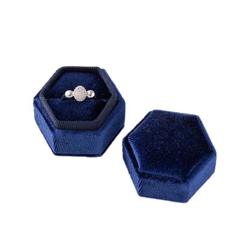 Velvet Hexagon Single Slot Ring Box For Engagement Wedding Keepsake Case Bridal Photo Jewelry Exhibitor Storage Display Selling