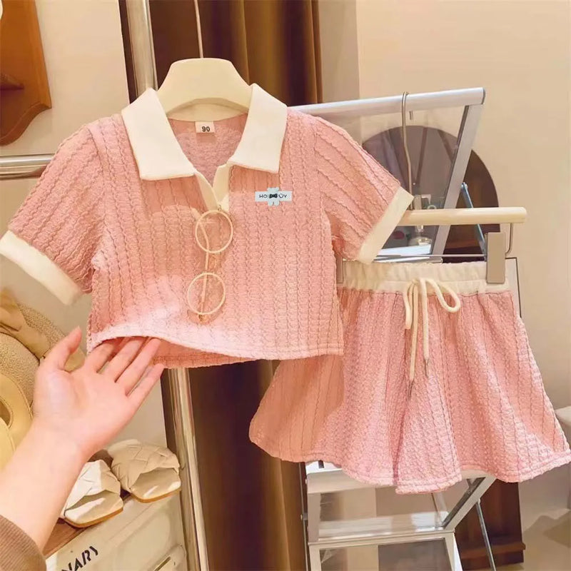Summer New Girls Clothing Set Patchwork Lapel Polo | SAMAG