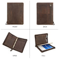 Luxury Retro A4 Cowhide Business Leather Portfolio with 4 Ring Binder Sketchbook Paper Pen Holder Ipad 11 pro Zipper Travel Case