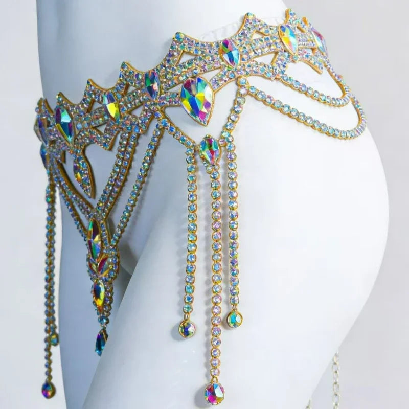 Sexy High End Belly Dance Waist Chain for Womens Handmade Rhinstone Diamond Accessories Female Ballroom Performance Jewelry Belt
