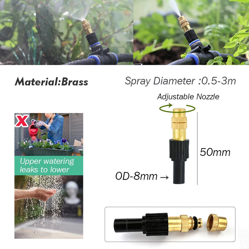 110-220V Power Supply self-priming Pump Spray Kit  for Greenhouse Garden 8mm PE Hose Brass Nozzle Automatic Misting Cool System