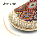 Blue Ethnic Linen Mules for Women - Breathable Non-slip Soft Sole Slip-On Shoes for Elderly Casual Walking