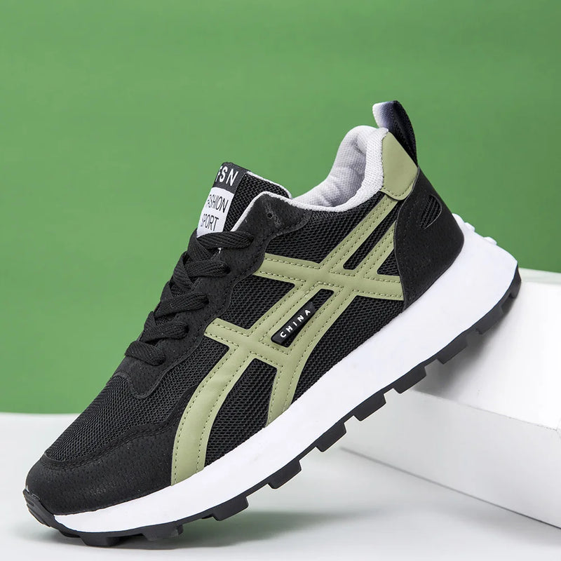 Breathable Multi-Material Flat Heel Running Shoes Soft Bottom Agan Style Youth Mesh up Sneakers Casual Low Top Shoes