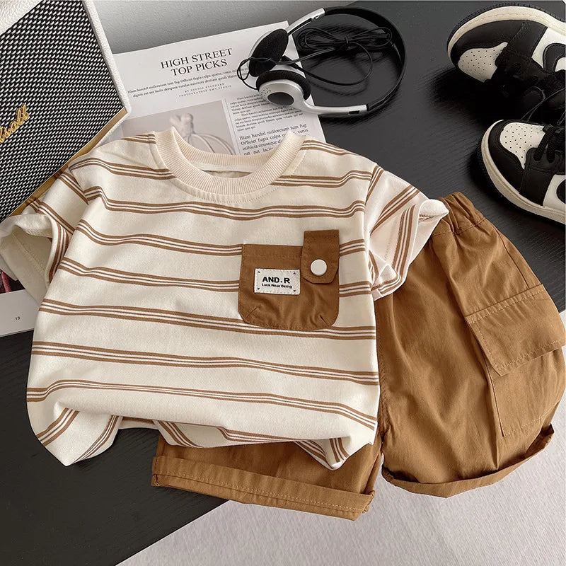 Children's Short Sleeved Round Neck Striped T-Shirt | SAMAG