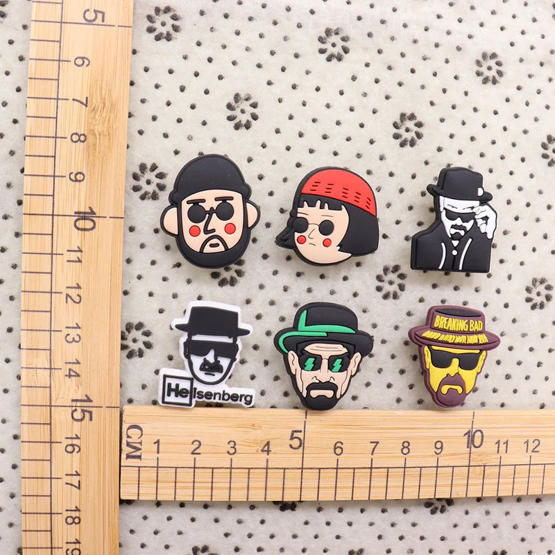 Single Sale 1PCS PVC Cute Cartoon Shoe Charms Man Woman Breaking Bad Garden Shoes Ornaments Slipper Accessories Holiday Present