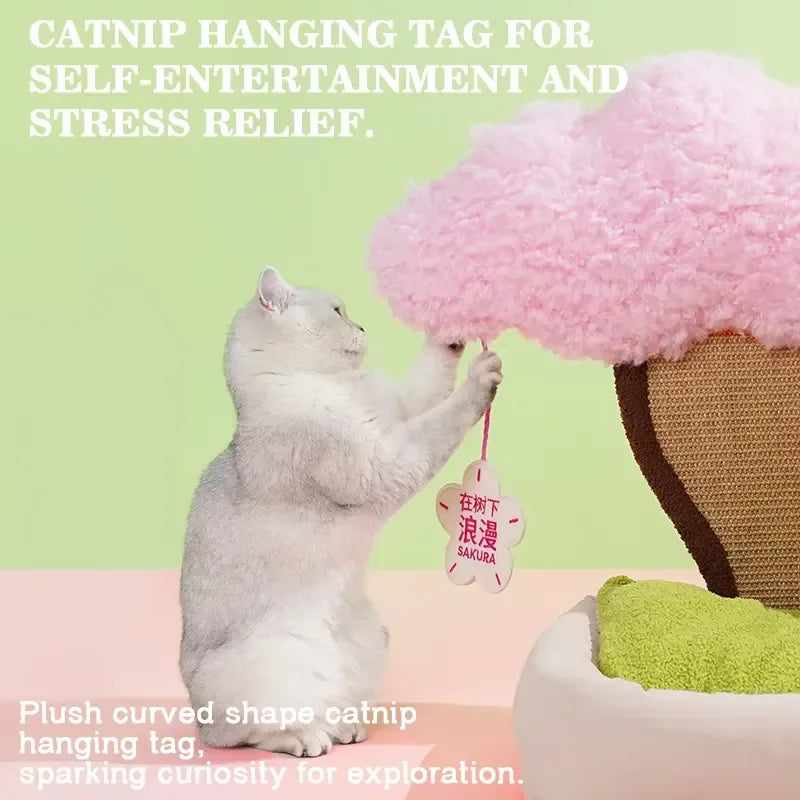 for Sakura Style Large Cat Bed with Scratching Post Minimalist Cat Tree with Cozy Cushion Pink