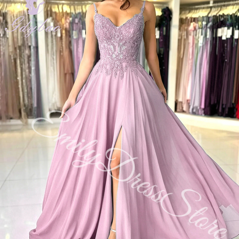 Green Chiffon Evening Dress Women Elegant Applique | SAMAG