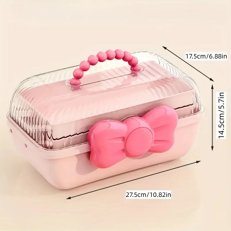 1pc Cute Cartoon Style Storage Box, Hairpin Headwear Cosmetics Storage Box, Large Capacity Transparent Lid Jewelry Box, Bedroom