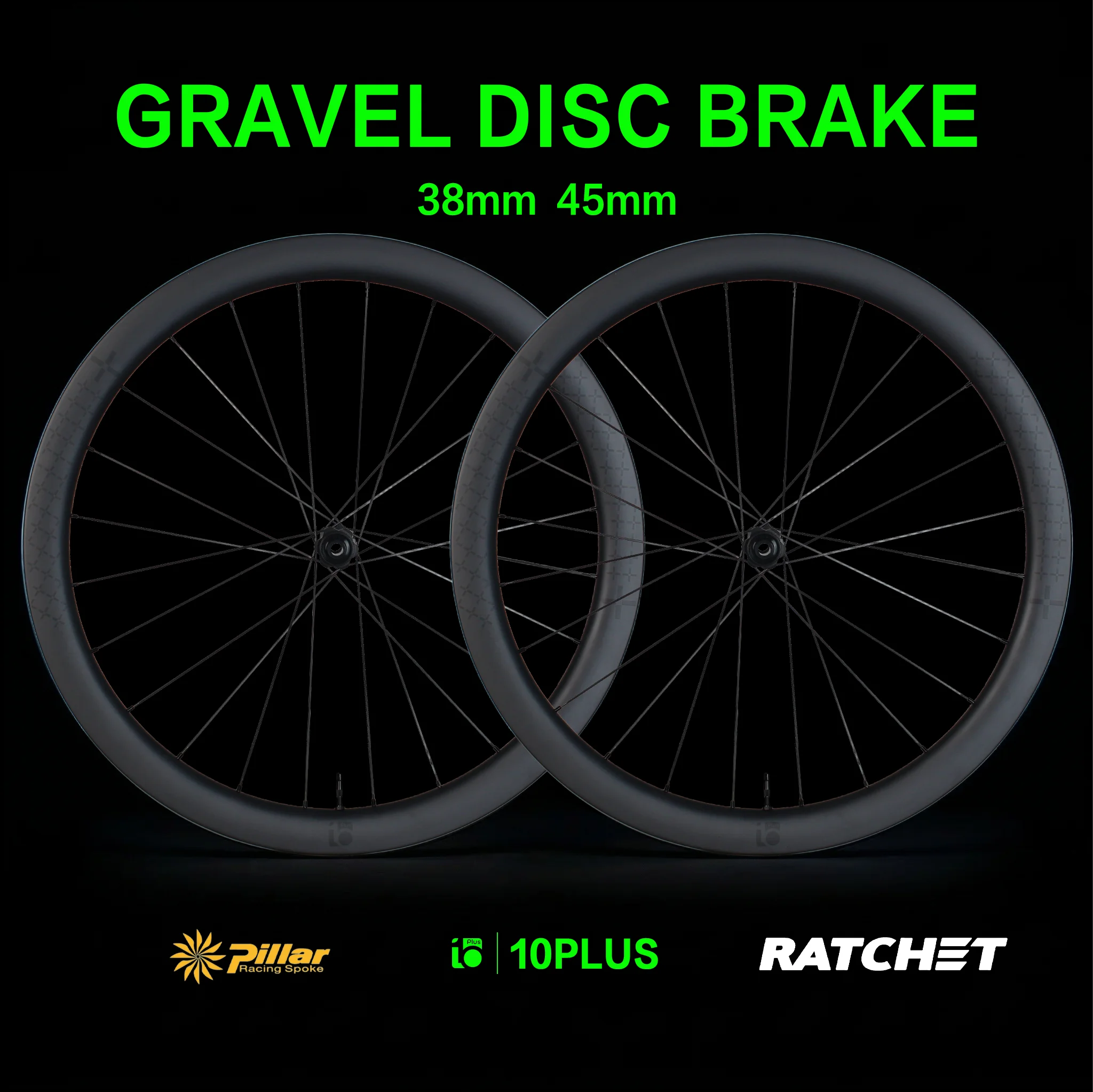 10PLUS GRAVEL Carbon Wheelset T Series Disc Brake 36T Star Ratchet Tubeless 700C Center Lock Pillar 1423 Spokes 38mm 45mm