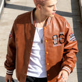 Men's Faux Leather Jackets Varsity Embroidered Baseball Coat Casual Daily Motorcycle Windbreaker Outerwear New in Jacket
