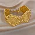 Vintage Gold Plated Stainless Steel Coins Wrist Bracelet for Women Men Classic Ethnic Cuff Bracelets Waterproof Jewelry
