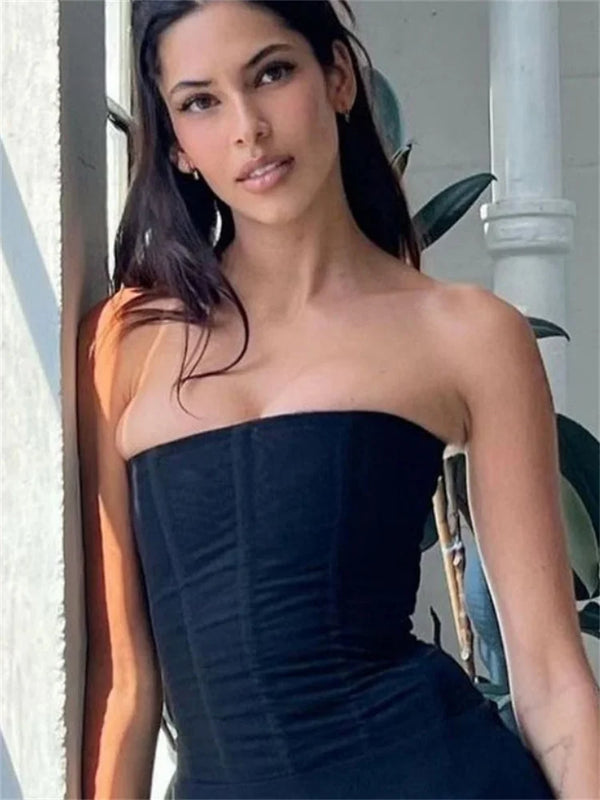 Tossy Mesh Backless Summer Vest Female Elegant Luxury Patchwork Strapless Solid Slim Streetwear Inner Sexy Y2k Tank Top Women's