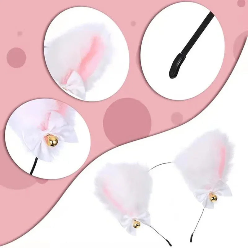 Beautiful Masquerade Halloween Cat Ears Cosplay Cat Ear Party Costume Bow Tie Bell Headwear Headband Hair Accessories