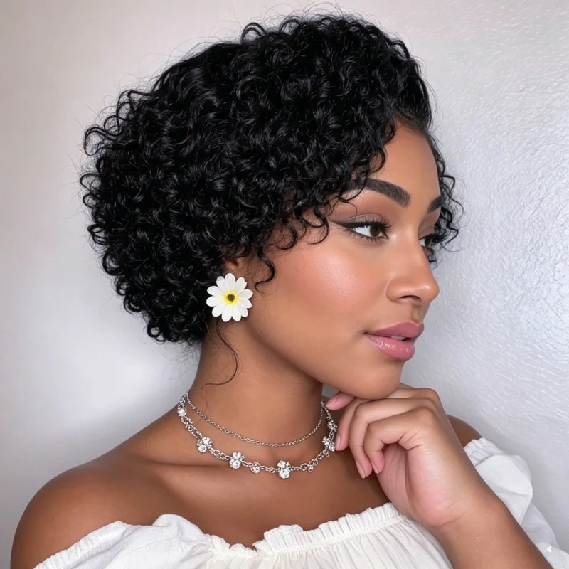 Short Pixie Cut Wig Curly Human Hair Wigs For Women 13X4X1 T Part Lace Transparent Deep Wave Lace Wig Preplucked