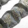 Men Slim Boot Cut Denim Jeans Punk Rivet Patch Stretch | SAMAG