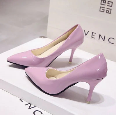 New women's Pumps Female Fashion Patent Leather Sexy Pointed Toe high heels Large size work shoes Wedding Shoes Size 44
