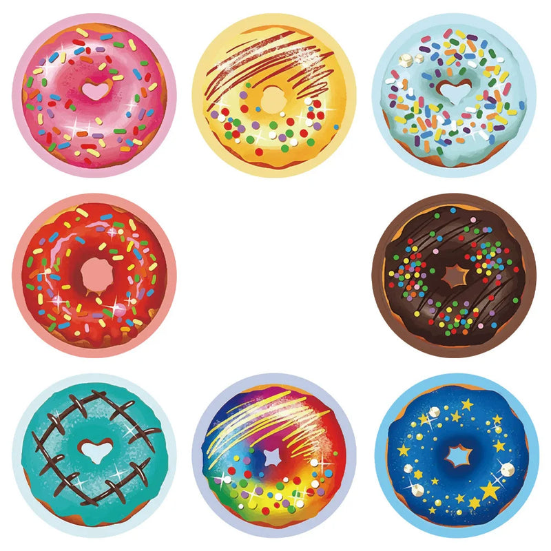 50-500pcs Round Donut Stickers Homemade Bakery Baking Colorful Decoration Labels Kids Party Scrapbooking Stationery Stickers