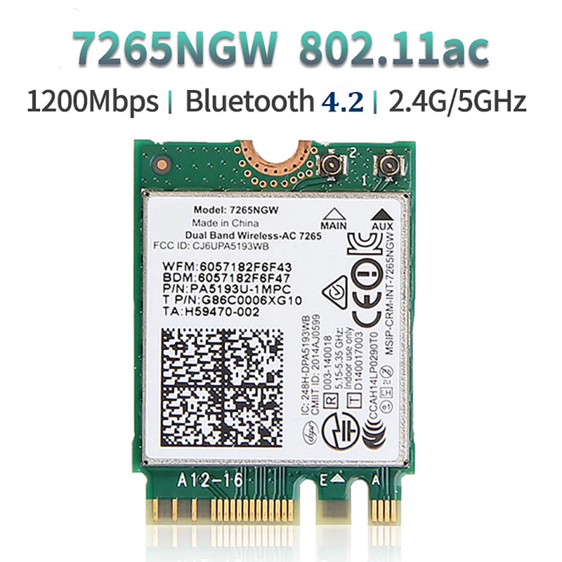 AC1200 WiFi Card 7265NGW 1200Mbps Bluetooth 4.2 M.2 802.11AC Dual Band 2.4G 5G Wireless AC7265 - Visuel 2 | SAMAG