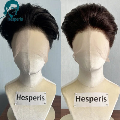 Hesperis Men's Shaved Short Pixie Cut Wig Full Lace Glueless Human Hair Handsome Full Head Wig for Daily Wear Human Hair Wigs