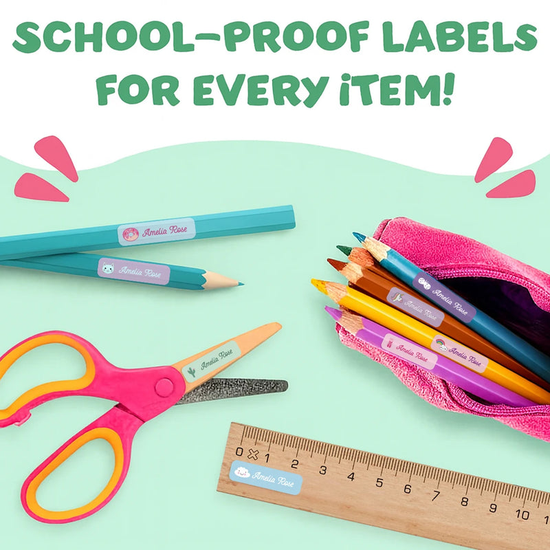 132 Personalized Name Stickers for Kids, Custom Waterproof Name Labels for Bottles, Lunch Boxes, School Supplies