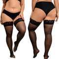High Waist Sexy Fishnet Black Garter Stockings Tights Open Crotchless Body Suit Large Plus Size Pantyhose for Oversized Woman XL