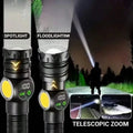 2PCS Super Bright Rechargeable LED Flashlight with COB Side Light & Digital Display, USB-C Fast Charging, Zoomable Tactical Torch for Outdoor Camping Hiking Emergency