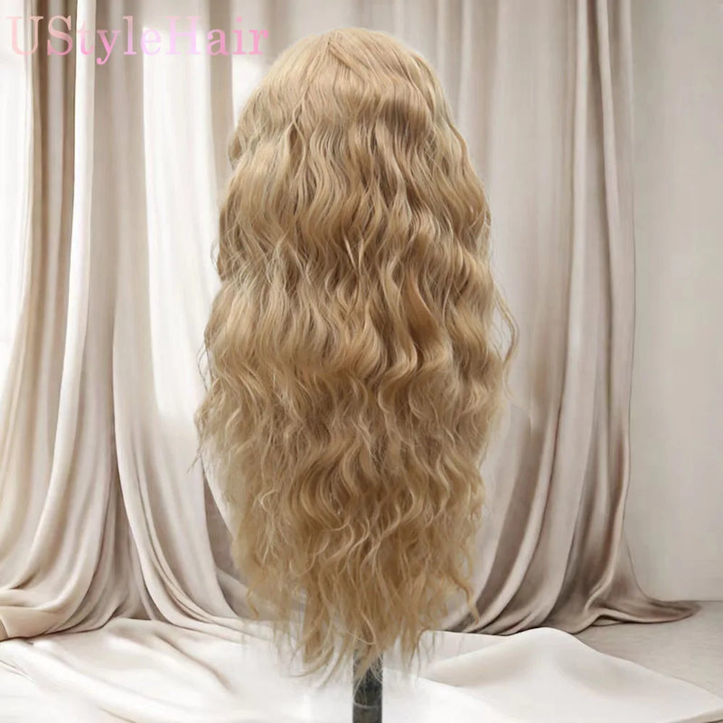 UStyleHair Blonde Wig Long Loose Curly Wigs for Women Synthetic Lace Front Wig Natural Hairline Daily Cosplay Glonden Lace Wig