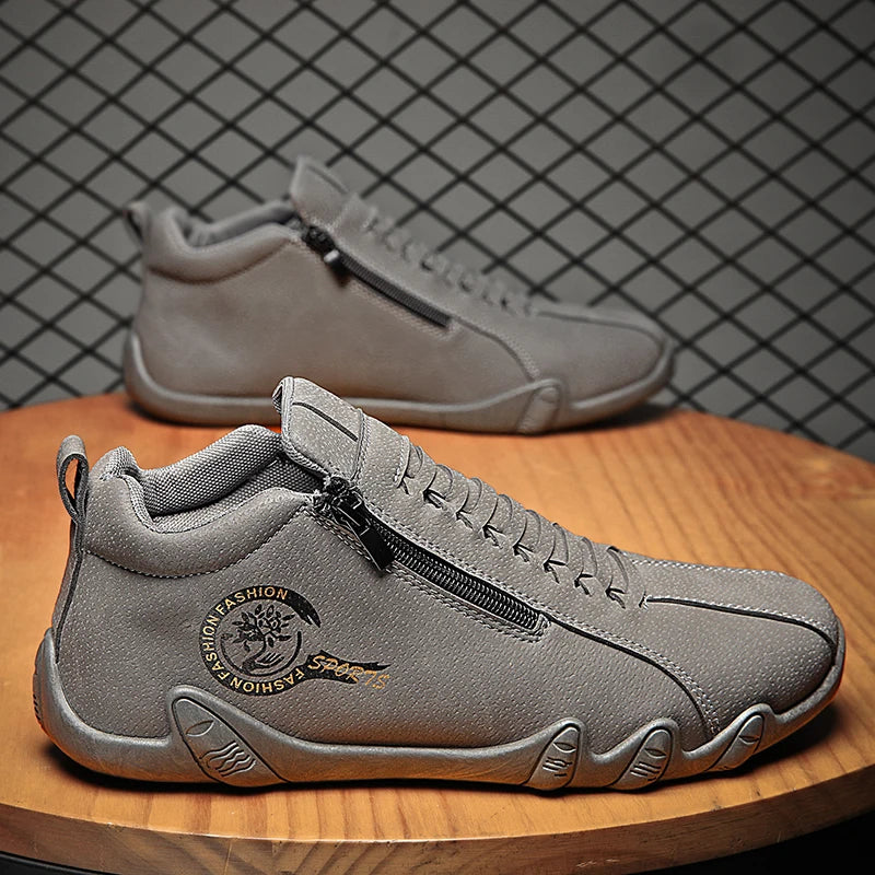 Men's Trendy Casual Side Zipper Short Boots Fashionable Flat Bottom Shoes Versatile for Outdoor Sports