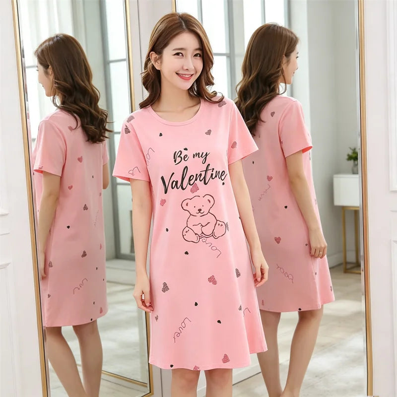 Women Large Size Pajamas Short-Sleeved Nightgown Cartoon | SAMAG