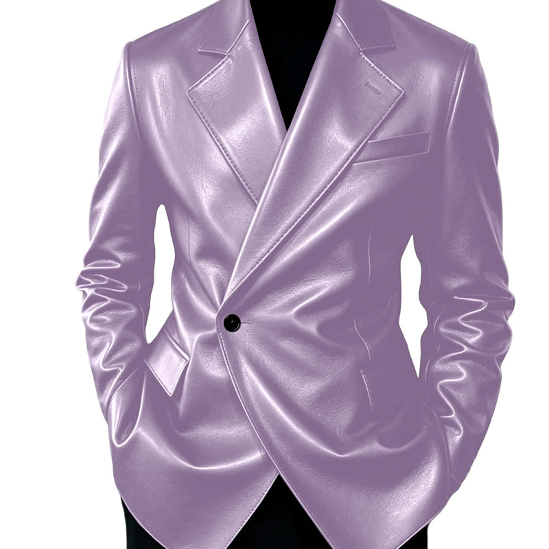 Men's Leather Blazer Slim Fit Faux Suit Jacket Formal - View 10 | SAMAG