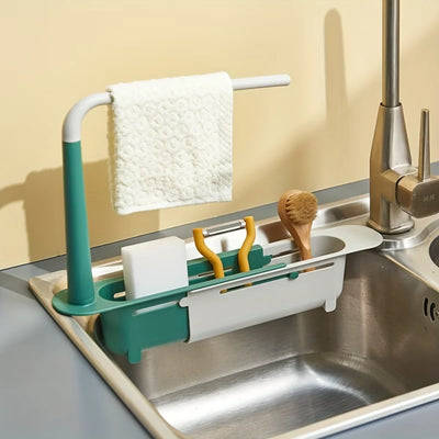 Telescopic Over Sink Organizer Rack Adjustable Kitchen Storage Tray for Soap Sponge Towel with Ventilated Design | SAMAG