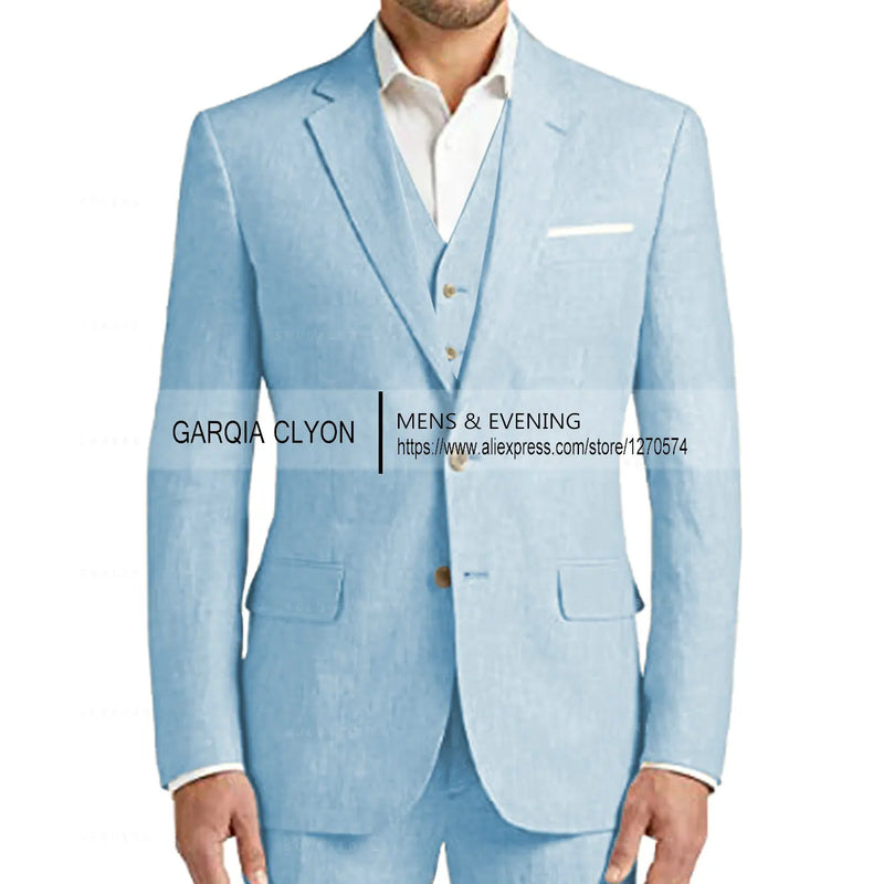 Summer Linen Suit Men Casual Party Classic Blazer Pants 3 Pieces Holiday Travel Tailor-made Breathable Cool Male Outfits
