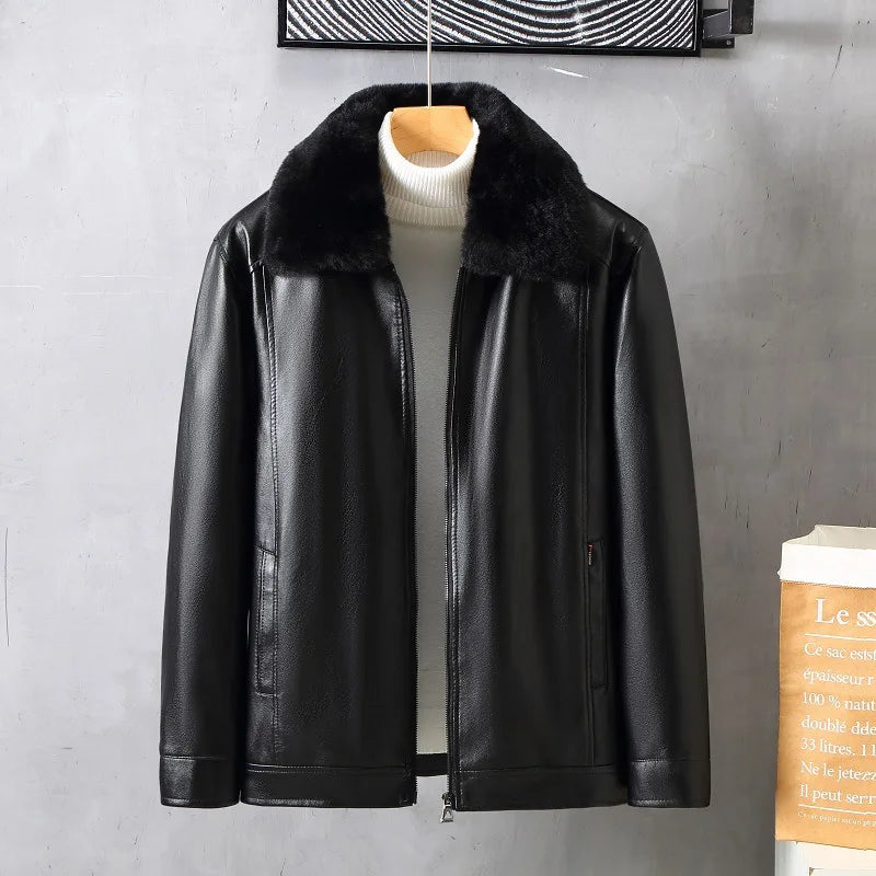 Autumn Winter New Men's Thickened Leather Jackets Fashion Solid Plush PU Leather Coats High Quality Men Warm Windbreaker Jackets