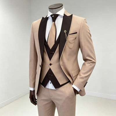 Men's Solid Slim Fit 3-Piece Business Suit Set | SAMAG