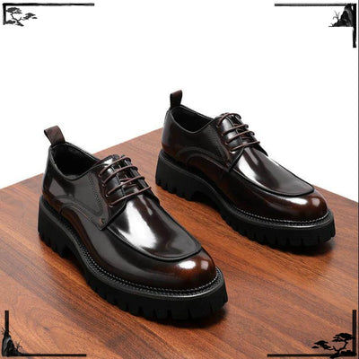 Men's Spring Formal Leather Derby Shoes Glossy Genuine | SAMAG