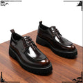 Men's Spring Formal Leather Derby Shoes Glossy Genuine Leather Thick Sole Height Increasing Business Casual Wedding Shoes